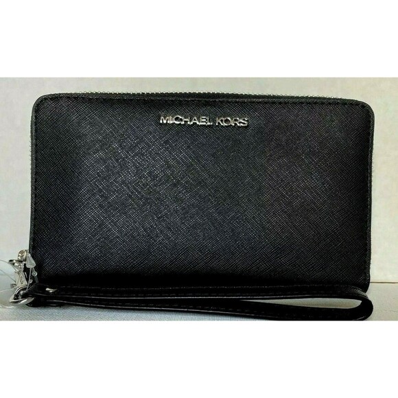 New Michael Kors Jet Set Travel Medium Zip Around Phone Holder Wallet Black - Picture 1 of 6